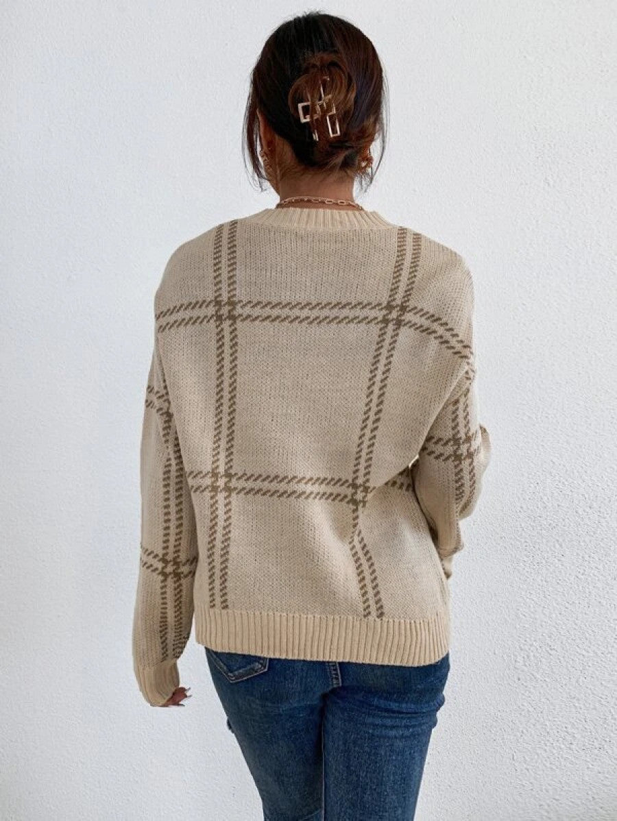 Plaid Pattern Drop Shoulder Sweater