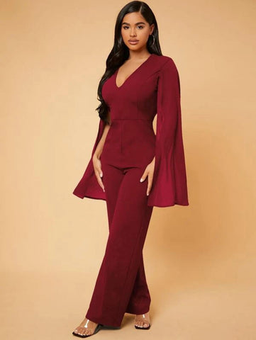 SXY Deep V Neck Split Sleeve Jumpsuit