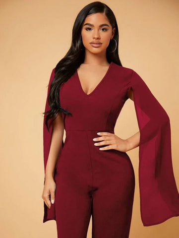 SXY Deep V Neck Split Sleeve Jumpsuit