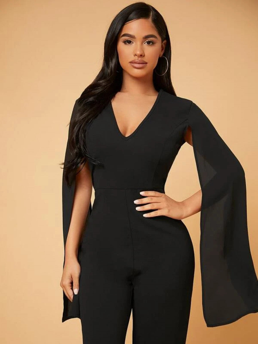 SXY Deep V Neck Split Sleeve Jumpsuit