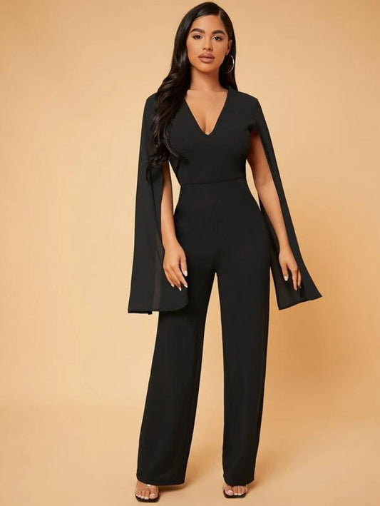 SXY Deep V Neck Split Sleeve Jumpsuit