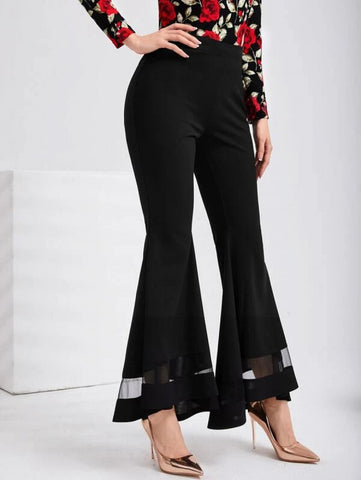 Mesh Insert Flare Leg Pants