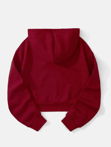 Solid Drawstring Crop Thermal Lined Hoodie