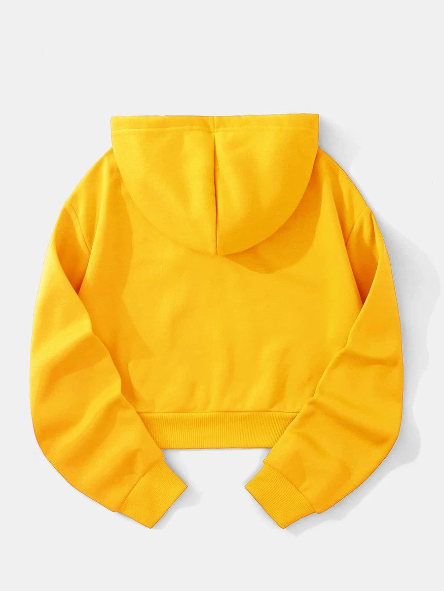 Solid Drawstring Crop Thermal Lined Hoodie