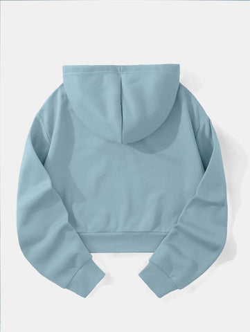 Solid Drawstring Crop Thermal Lined Hoodie