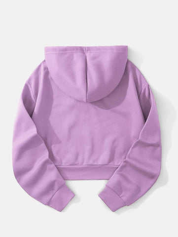 Solid Drawstring Crop Thermal Lined Hoodie