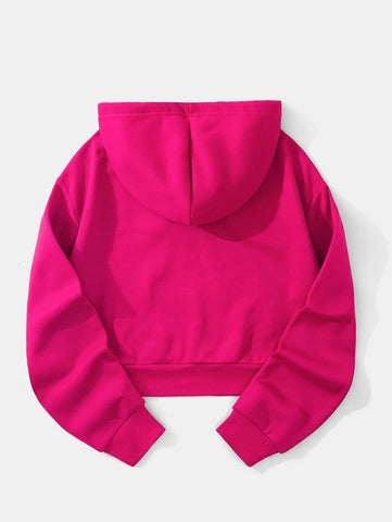 Solid Drawstring Crop Thermal Lined Hoodie