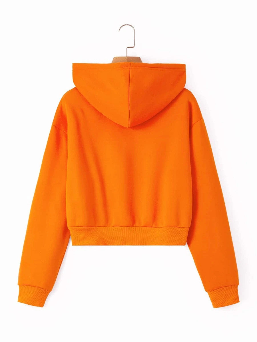 Solid Drawstring Crop Thermal Lined Hoodie