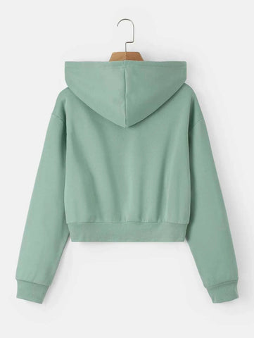 Solid Drawstring Crop Thermal Lined Hoodie