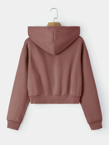 Solid Drawstring Crop Thermal Lined Hoodie