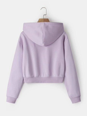 Solid Drawstring Crop Thermal Lined Hoodie