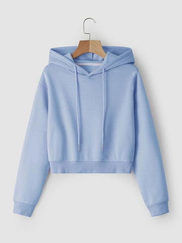 Solid Drawstring Crop Thermal Lined Hoodie