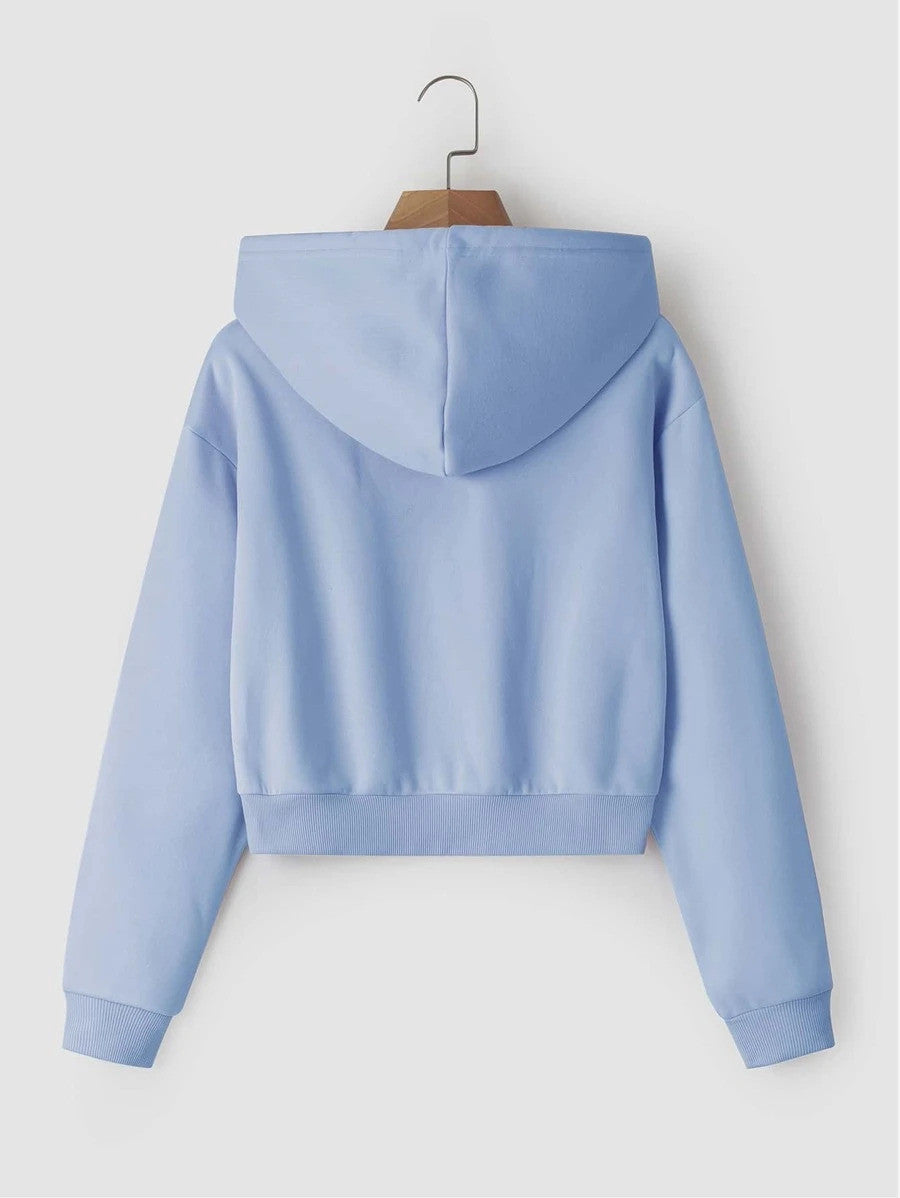 Solid Drawstring Crop Thermal Lined Hoodie