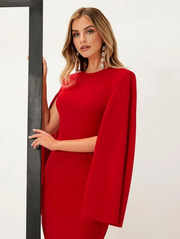 Solid Cloak Sleeve Split Back Dress