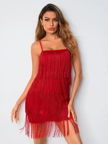 Solid Fringe Detail Bodycon Dress