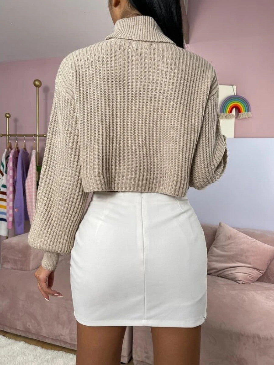 Turtleneck Ribbed Knit Drop Shoulder Sweater