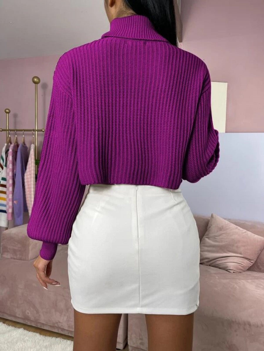 Turtleneck Ribbed Knit Drop Shoulder Sweater