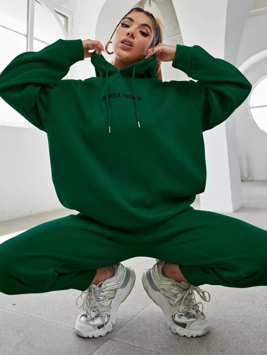 Letter Embroidery Drop Shoulder Hoodie & Sweatpants