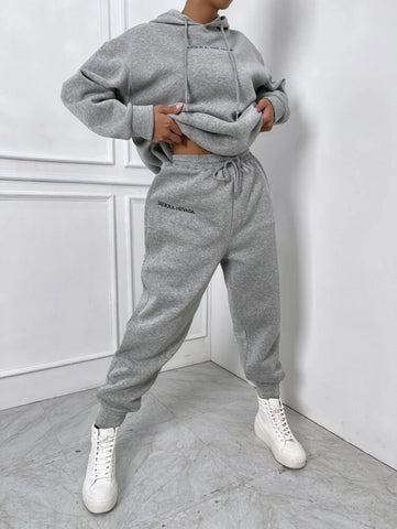 Letter Embroidery Drop Shoulder Hoodie & Sweatpants