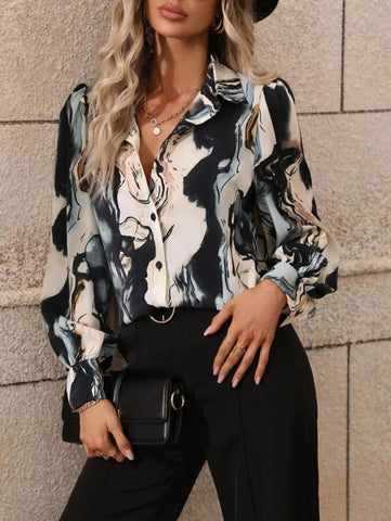 Marble Print Puff Sleeve Shirt