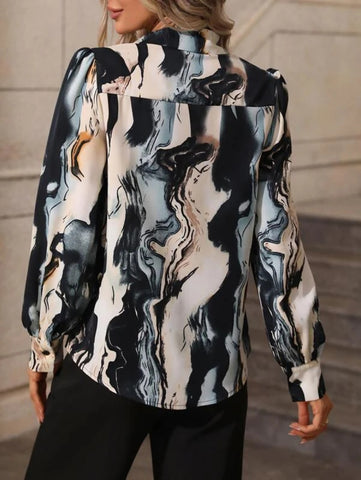 Marble Print Puff Sleeve Shirt