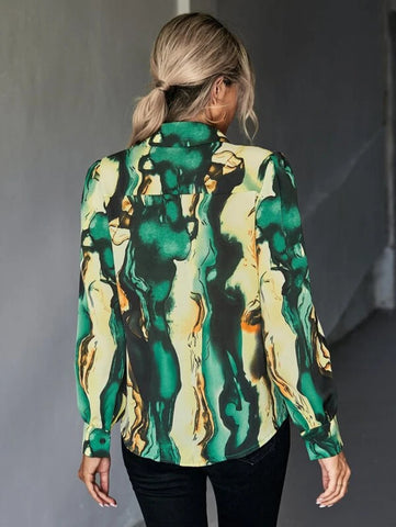 Marble Print Puff Sleeve Shirt