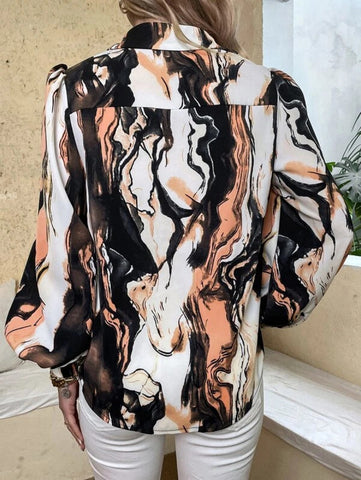 Marble Print Puff Sleeve Shirt