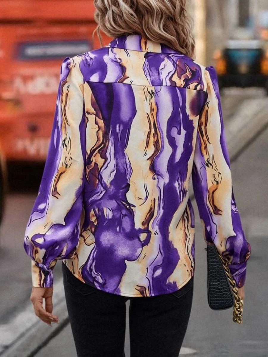 Marble Print Puff Sleeve Shirt