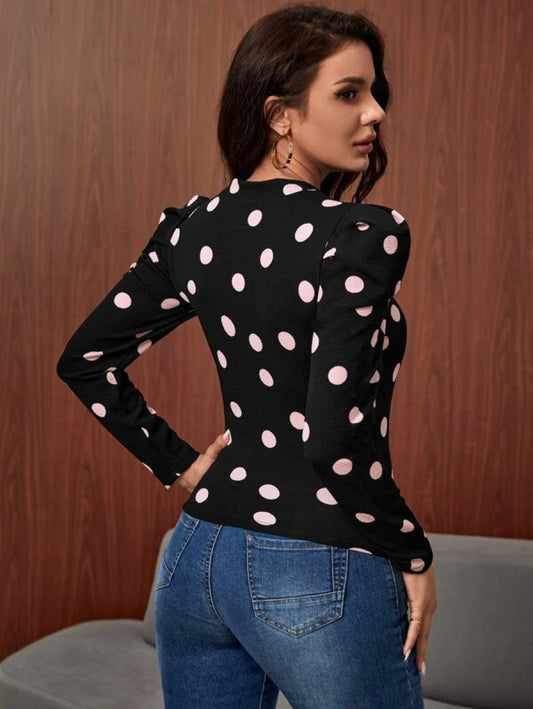 Polka Dot Leg-of-mutton Sleeve Tee