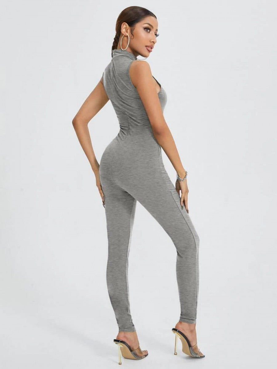 SXY Solid Mock Neck Unitard Jumpsuit