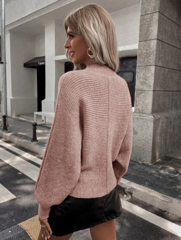 Rib-Knit Batwing Sleeve Sweater