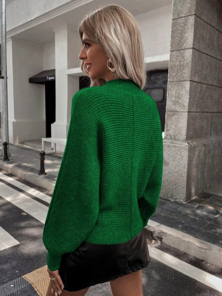 Rib-Knit Batwing Sleeve Sweater