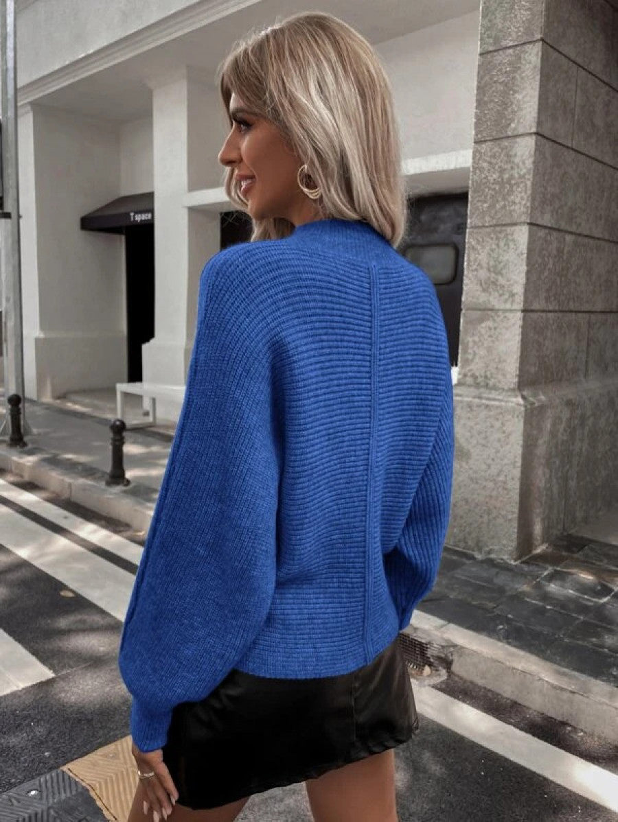 Rib-Knit Batwing Sleeve Sweater