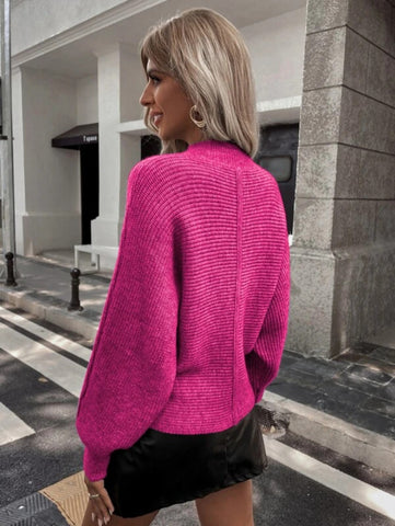 Rib-Knit Batwing Sleeve Sweater