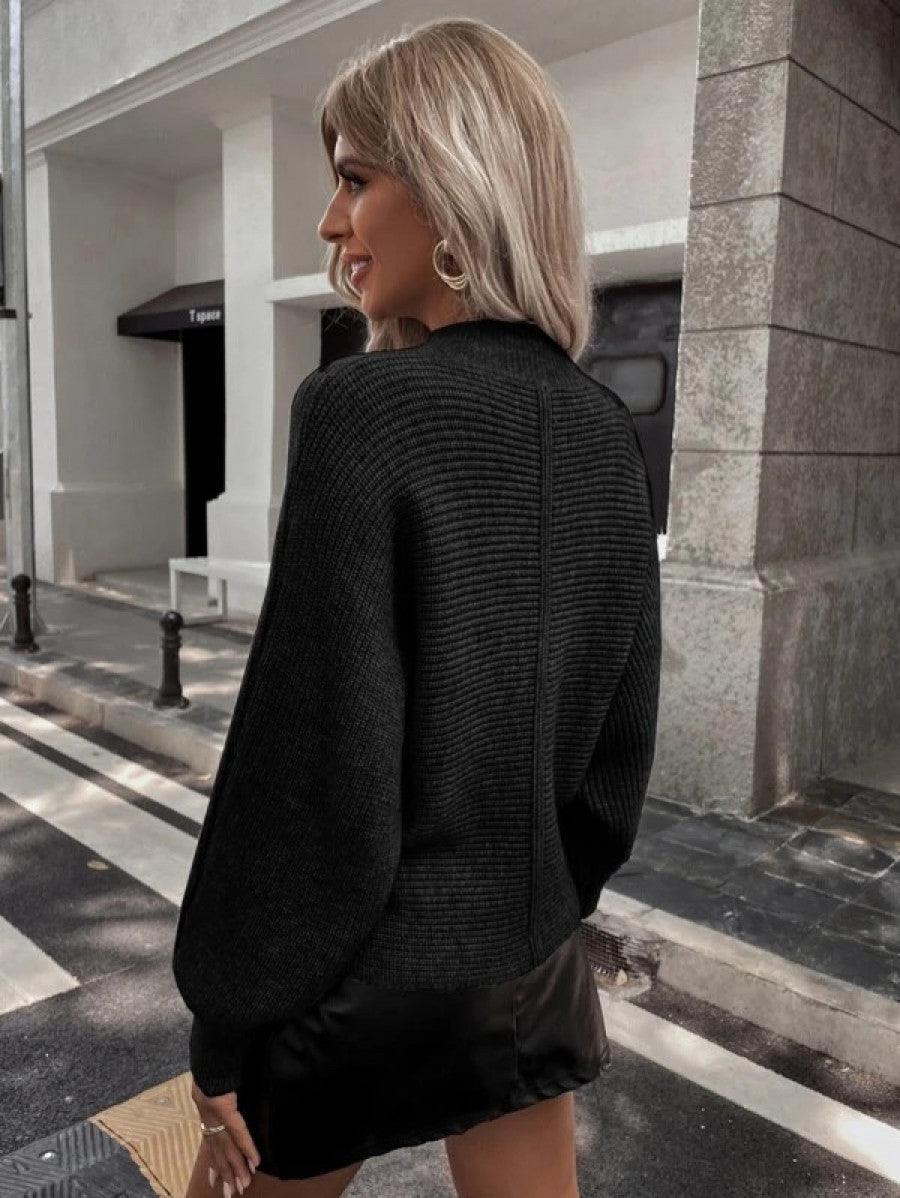 Rib-Knit Batwing Sleeve Sweater