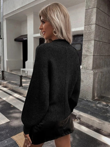 Rib-Knit Batwing Sleeve Sweater