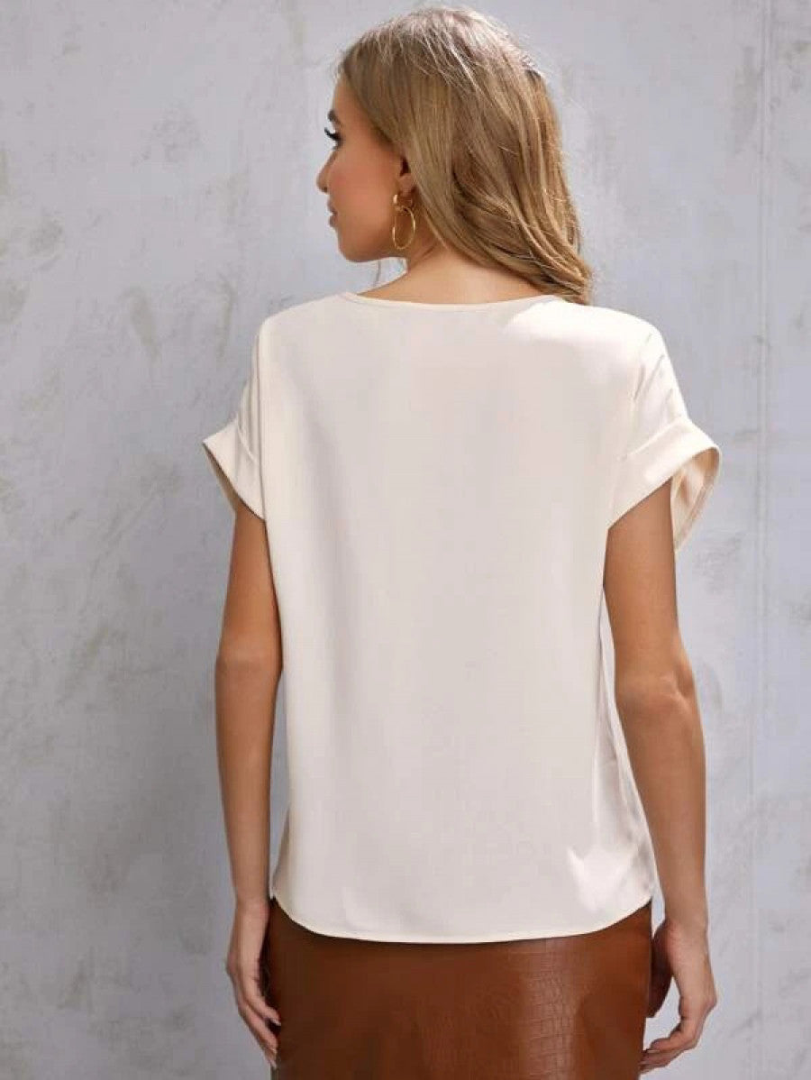 Solid Rolled Sleeve Blouse