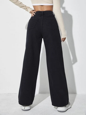 High Waist Letter & Fire Pattern Wide Leg Jeans