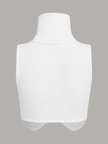 SXY Ribbed Knit Solid Turtle Neck Tank Top