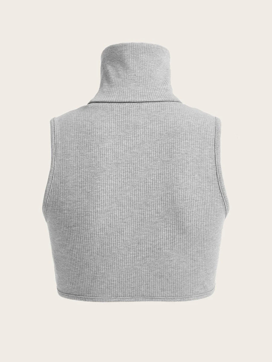 SXY Ribbed Knit Solid Turtle Neck Tank Top