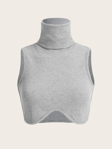 SXY Ribbed Knit Solid Turtle Neck Tank Top