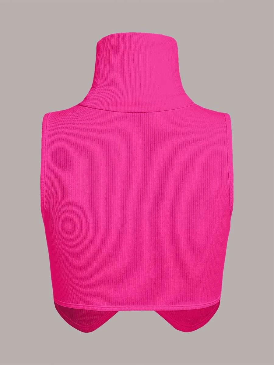 SXY Ribbed Knit Solid Turtle Neck Tank Top