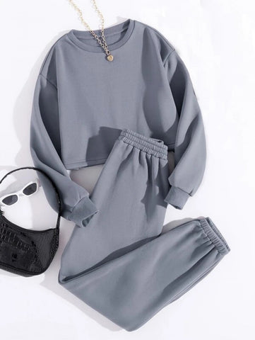 Thermal Lined Solid Sweatshirt With Sweatpants