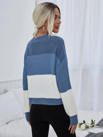 Color Block Drop Shoulder Sweater