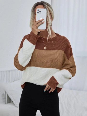 Color Block Drop Shoulder Sweater