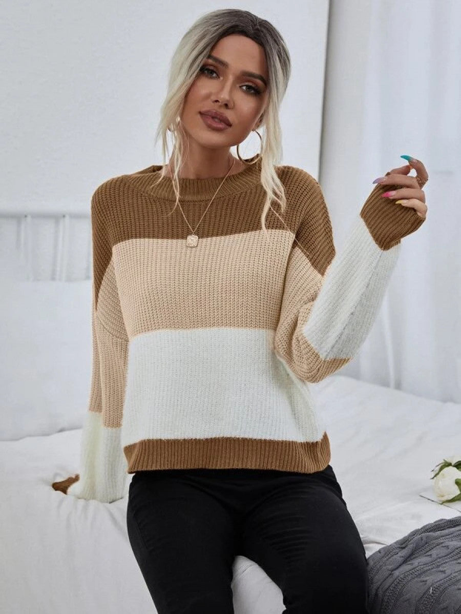 Color Block Drop Shoulder Sweater