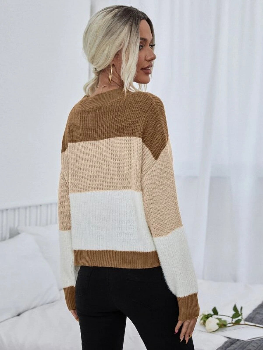 Color Block Drop Shoulder Sweater