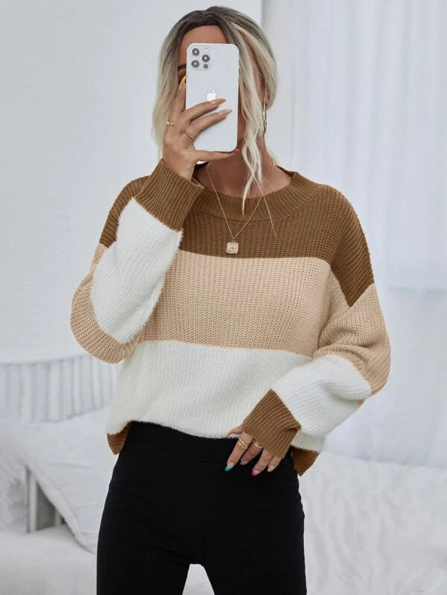 Color Block Drop Shoulder Sweater