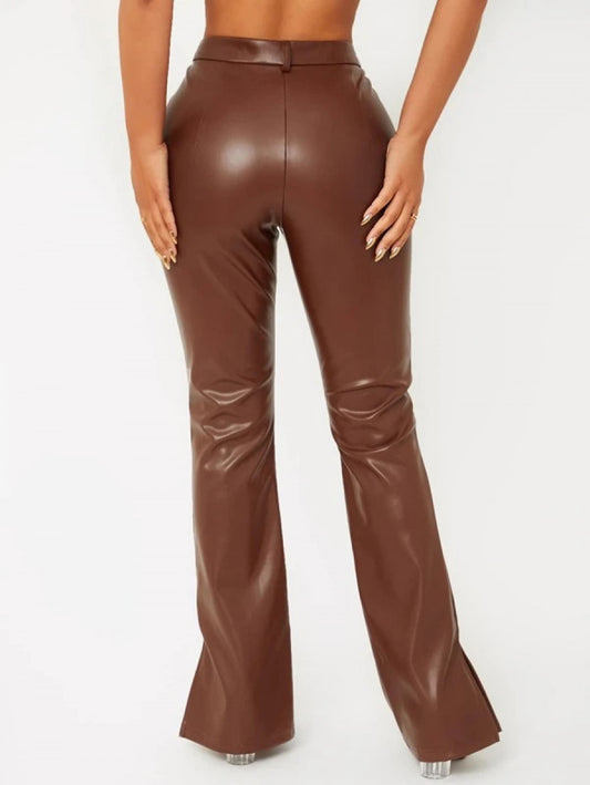 BAE Zipper Fly Seam Front Split Hem PU Leather Pants