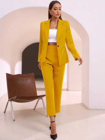 Solid Lapel Collar Blazer & Tailored Pants